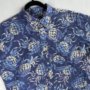 Brooks Brothers Red Fleece Men's XL Blue Pineapple Tropical Hawaiian Shirt SS